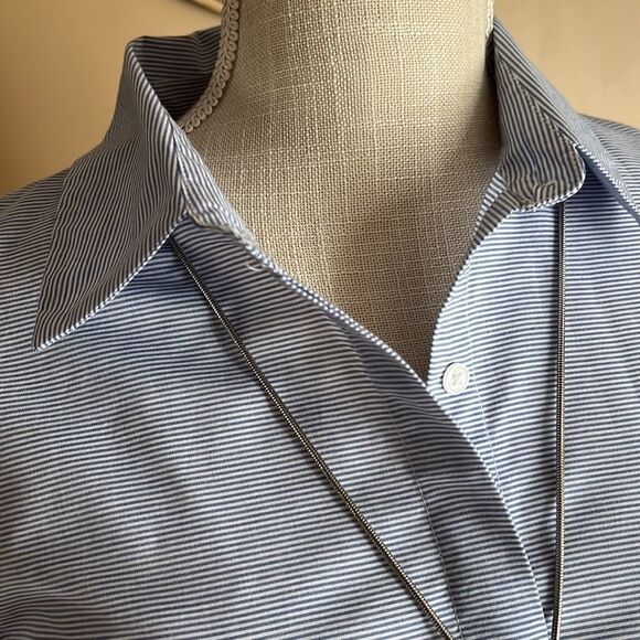 AMANDA Green Women’s Blue And White Striped Long Sleeve Button Up Top Size Small - Picture 3 of 16